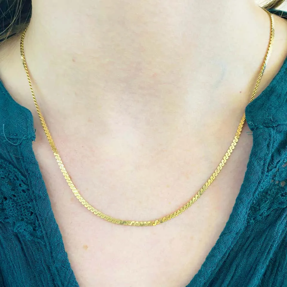 Gold Serpentine Chain in 14 Karat Yellow Gold, Flat Link Wide Chain