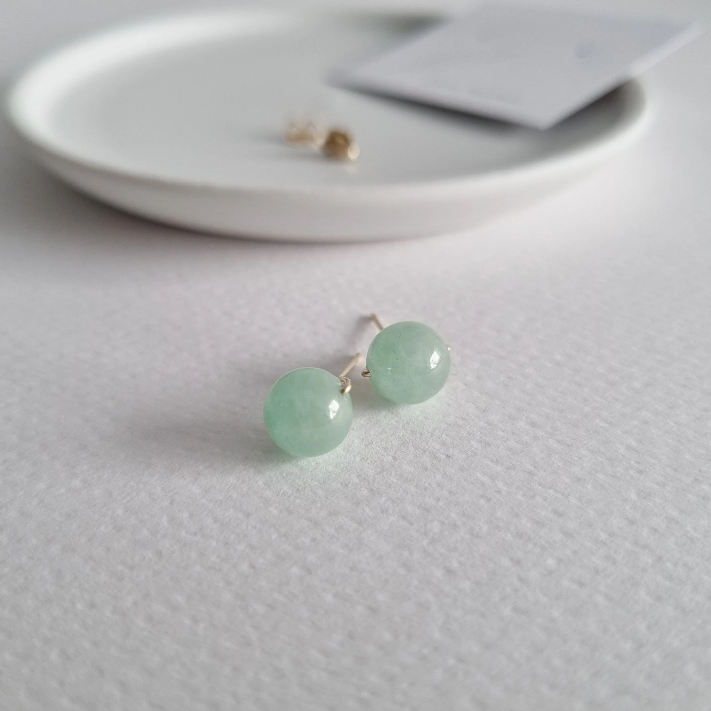 Green Jade Earstuds 8mm (Basic) 14k Gold-filled