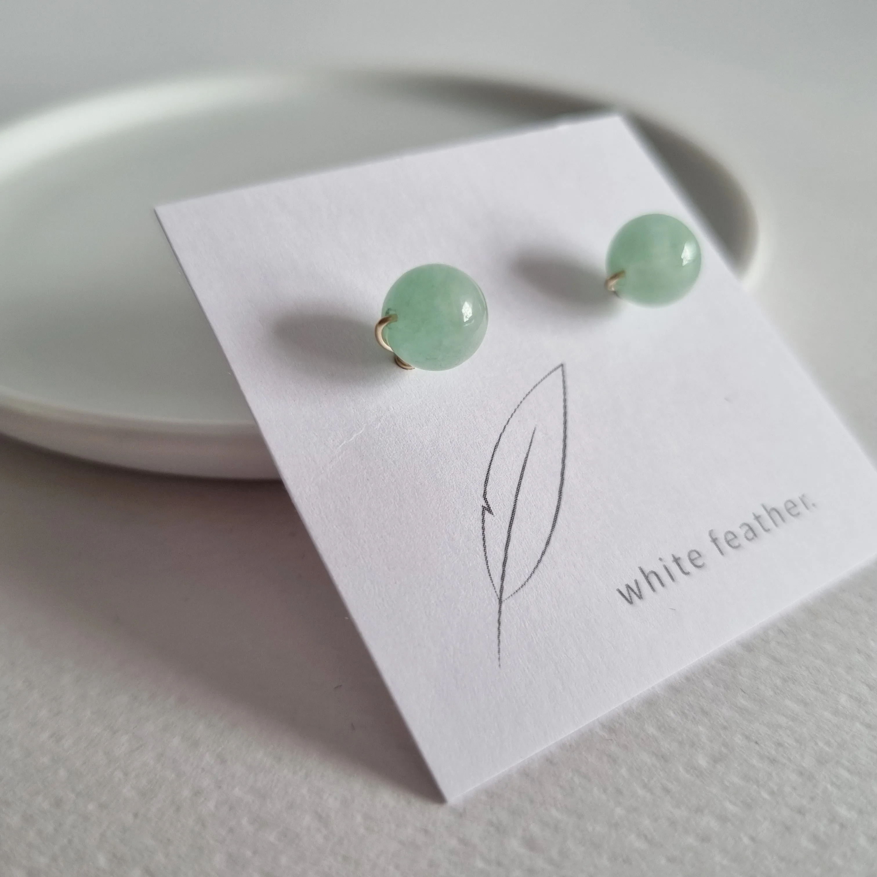 Green Jade Earstuds 8mm (Basic) 14k Gold-filled