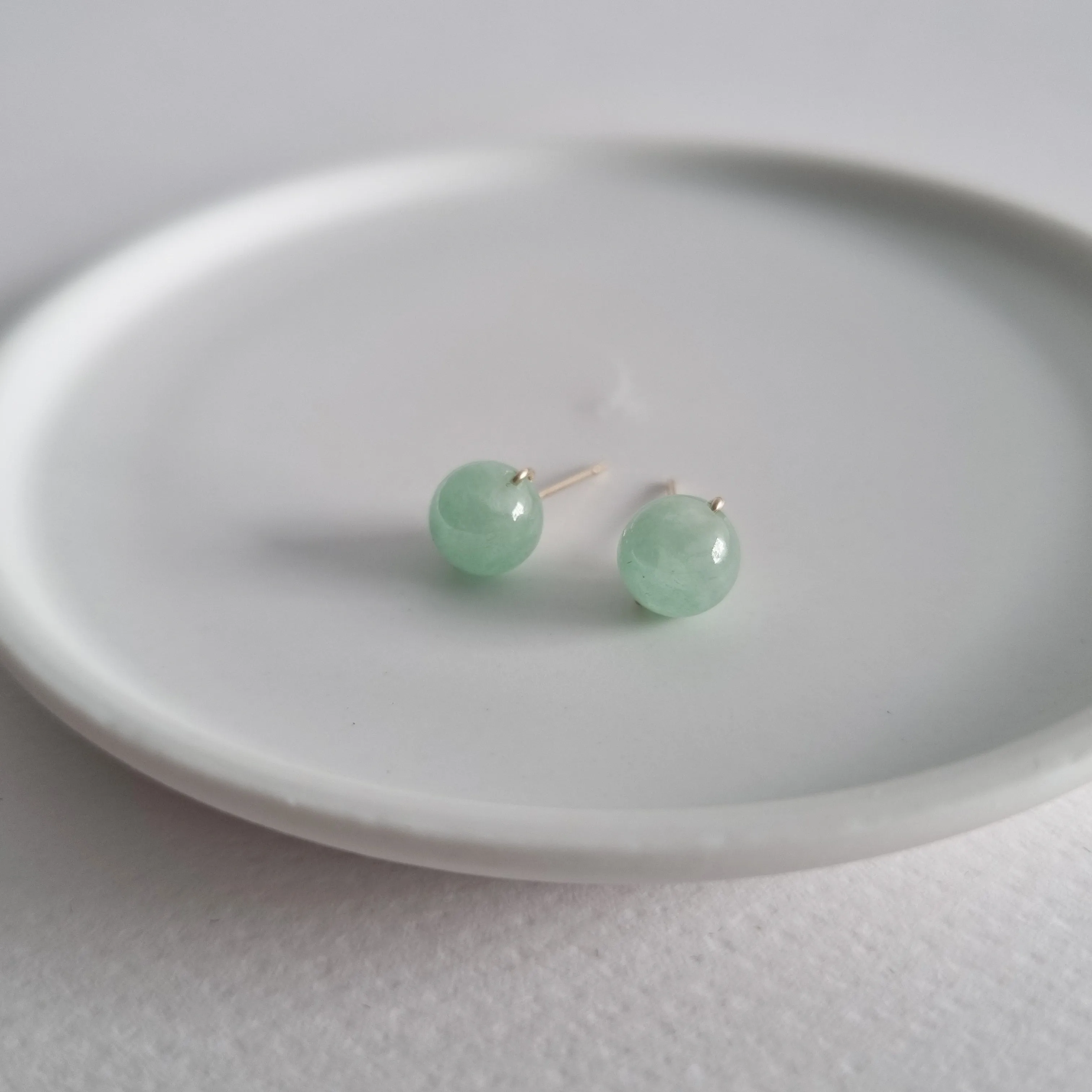 Green Jade Earstuds 8mm (Basic) 14k Gold-filled