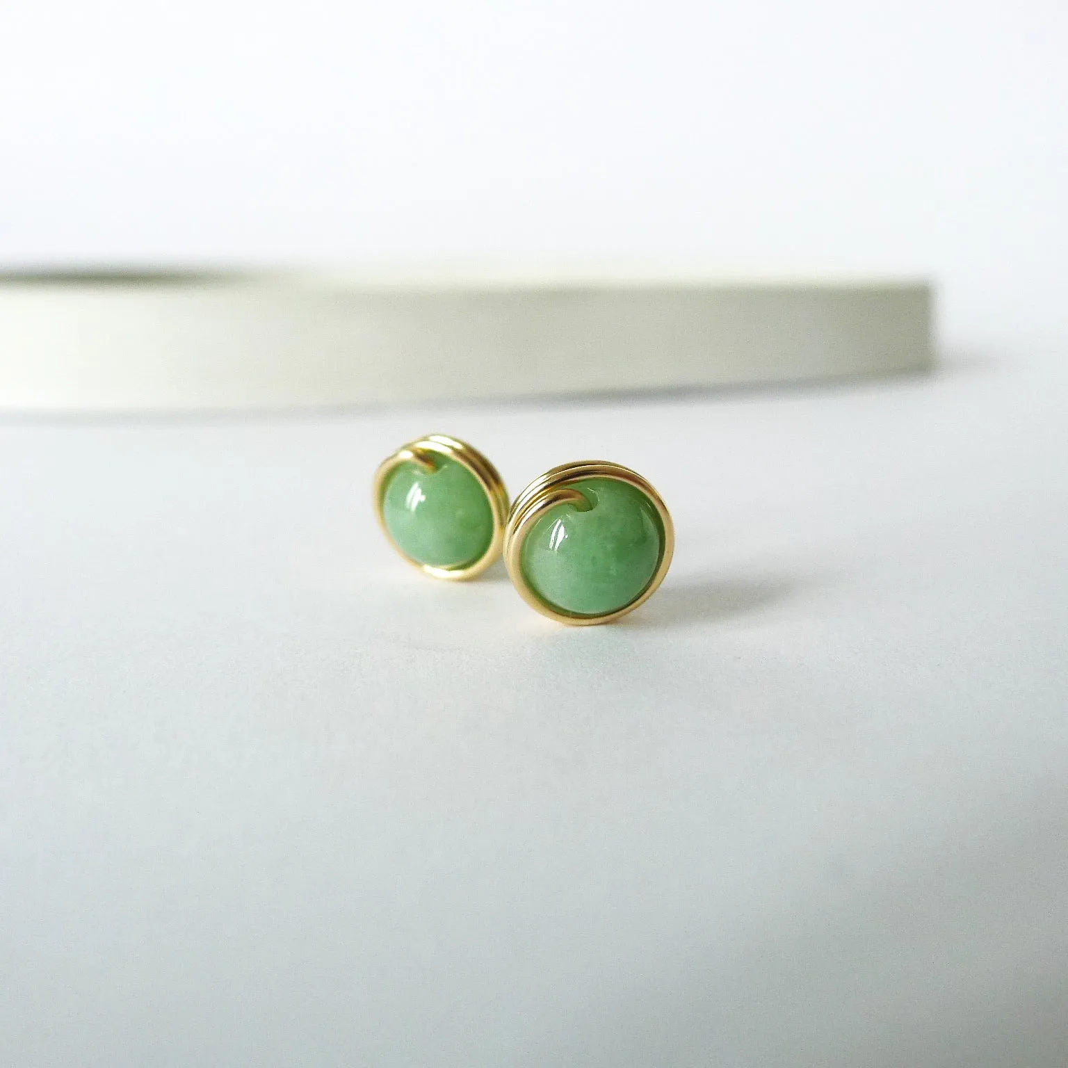 Green Myanmar Jade Earstuds / 14k Gold-filled