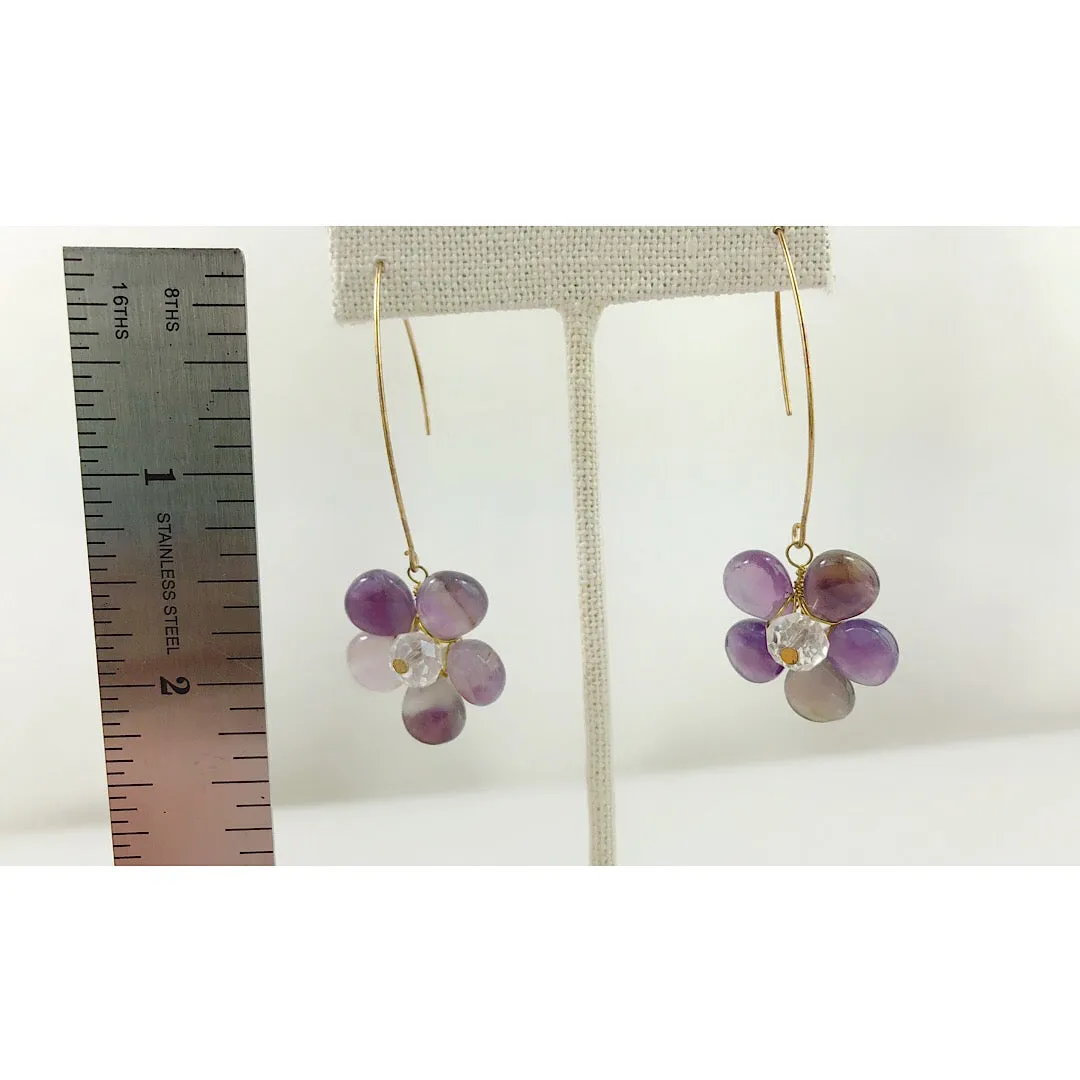 HANDMADE Natural Stone with Swarovski Crystal Cherry Blossom Flower Earring