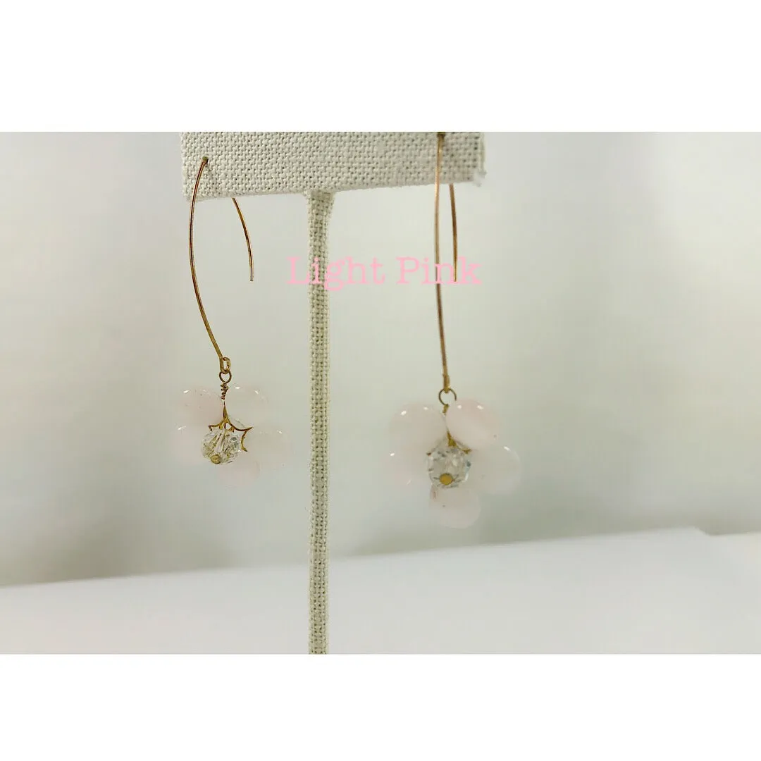 HANDMADE Natural Stone with Swarovski Crystal Cherry Blossom Flower Earring