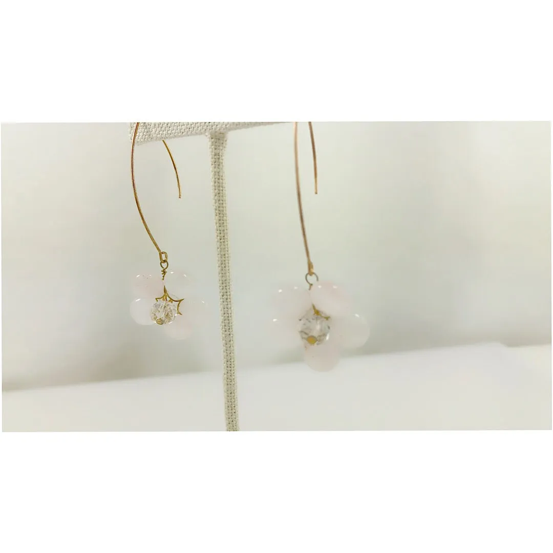 HANDMADE Natural Stone with Swarovski Crystal Cherry Blossom Flower Earring