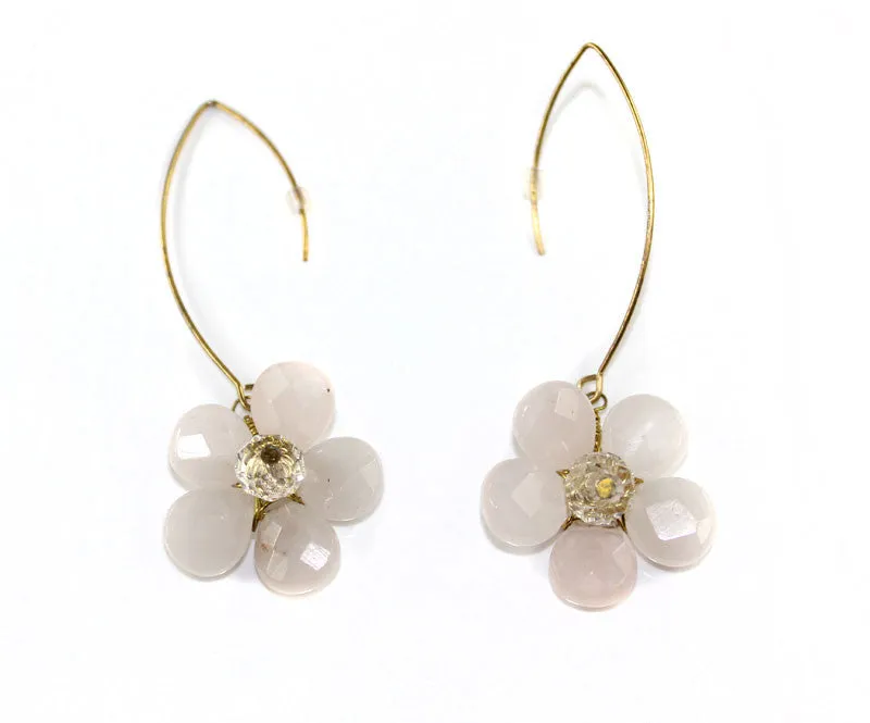 HANDMADE Natural Stone with Swarovski Crystal Cherry Blossom Flower Earring