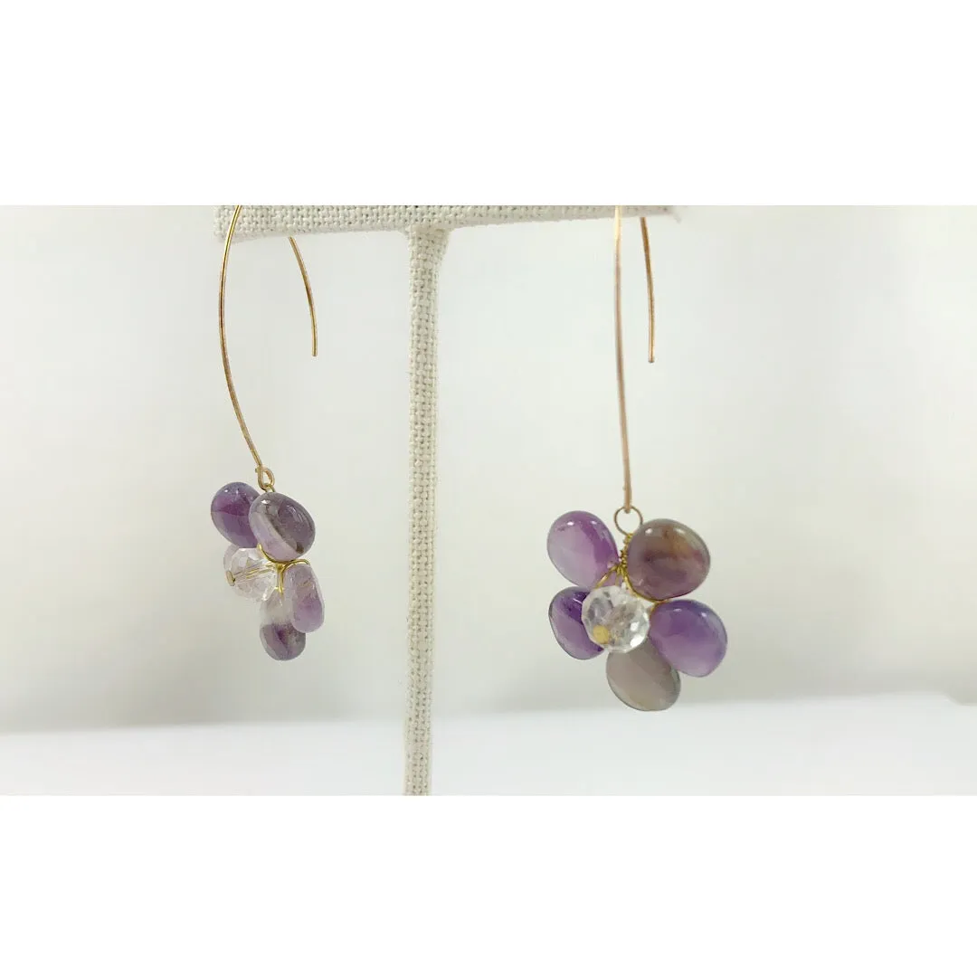 HANDMADE Natural Stone with Swarovski Crystal Cherry Blossom Flower Earring