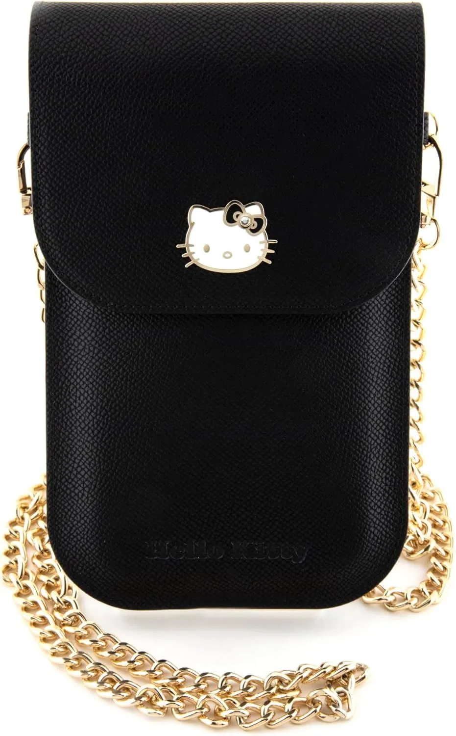 Hello Kitty Leather Metal Logo Chain Universal Phone Bag Pouch Black - HKOWBPGHDLMK