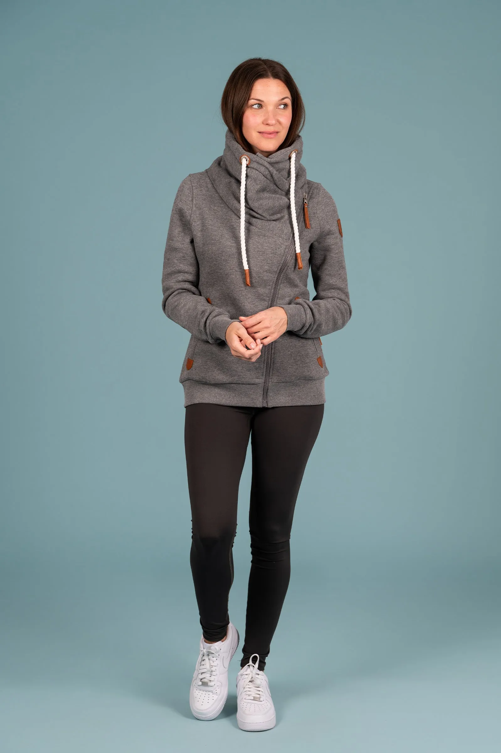 Hestia Dark Heather Grey Zip Cowl Neck