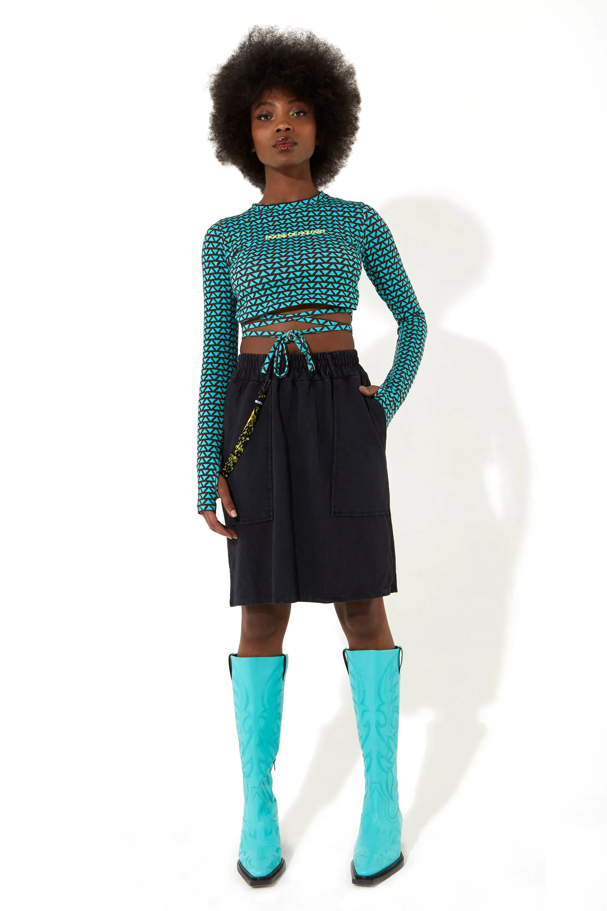 House of Holland Jersey Skirt in Black with Pockets and Rope Detail