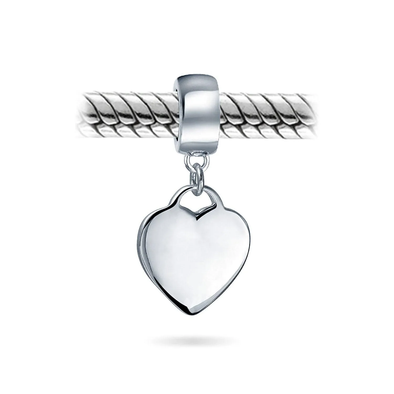 Initial A-Z Heart Tag Dangle Charm Bead .925Sterling Silver