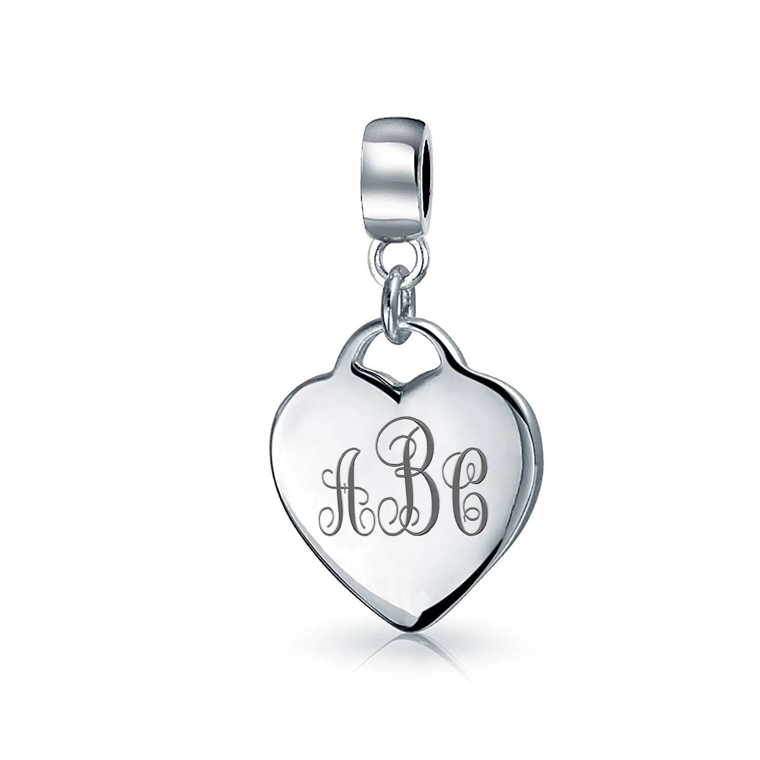 Initial A-Z Heart Tag Dangle Charm Bead .925Sterling Silver