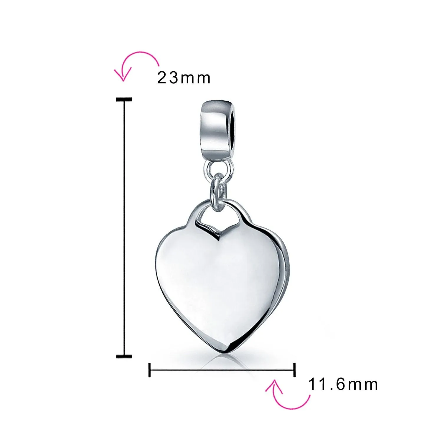 Initial A-Z Heart Tag Dangle Charm Bead .925Sterling Silver