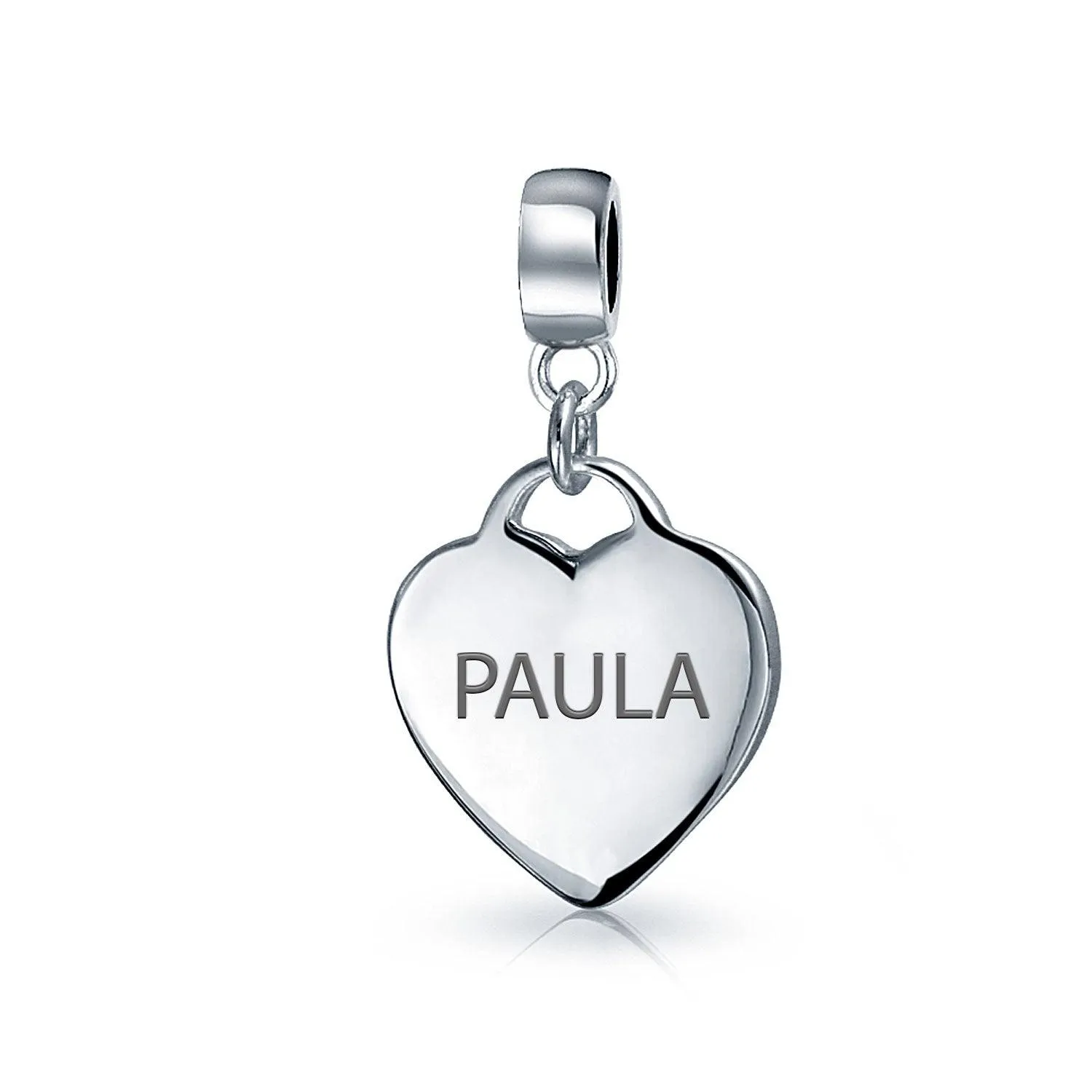 Initial A-Z Heart Tag Dangle Charm Bead .925Sterling Silver