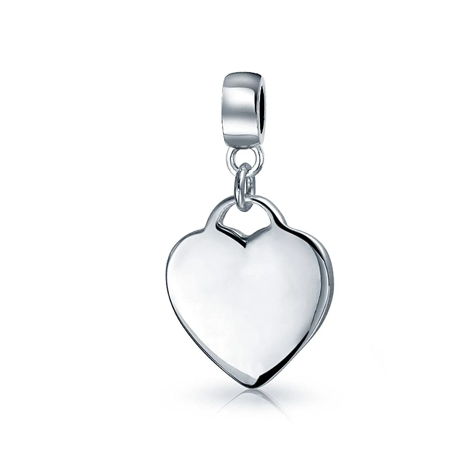 Initial A-Z Heart Tag Dangle Charm Bead .925Sterling Silver