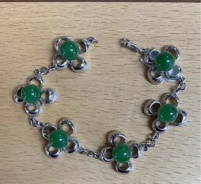 Jade Bead Silver Flower Bracelet