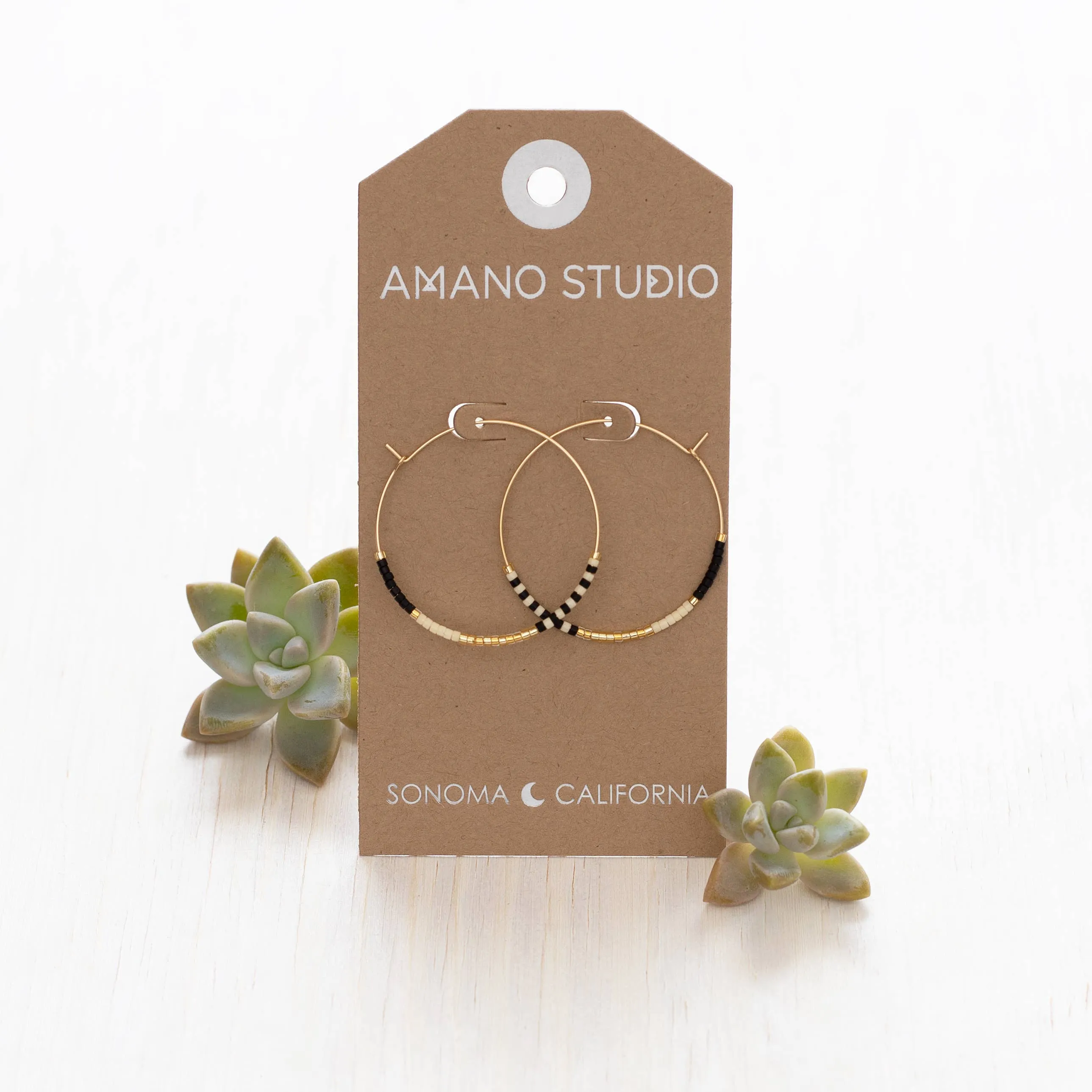 Japanese Seed Bead Hoops | Bone & Black