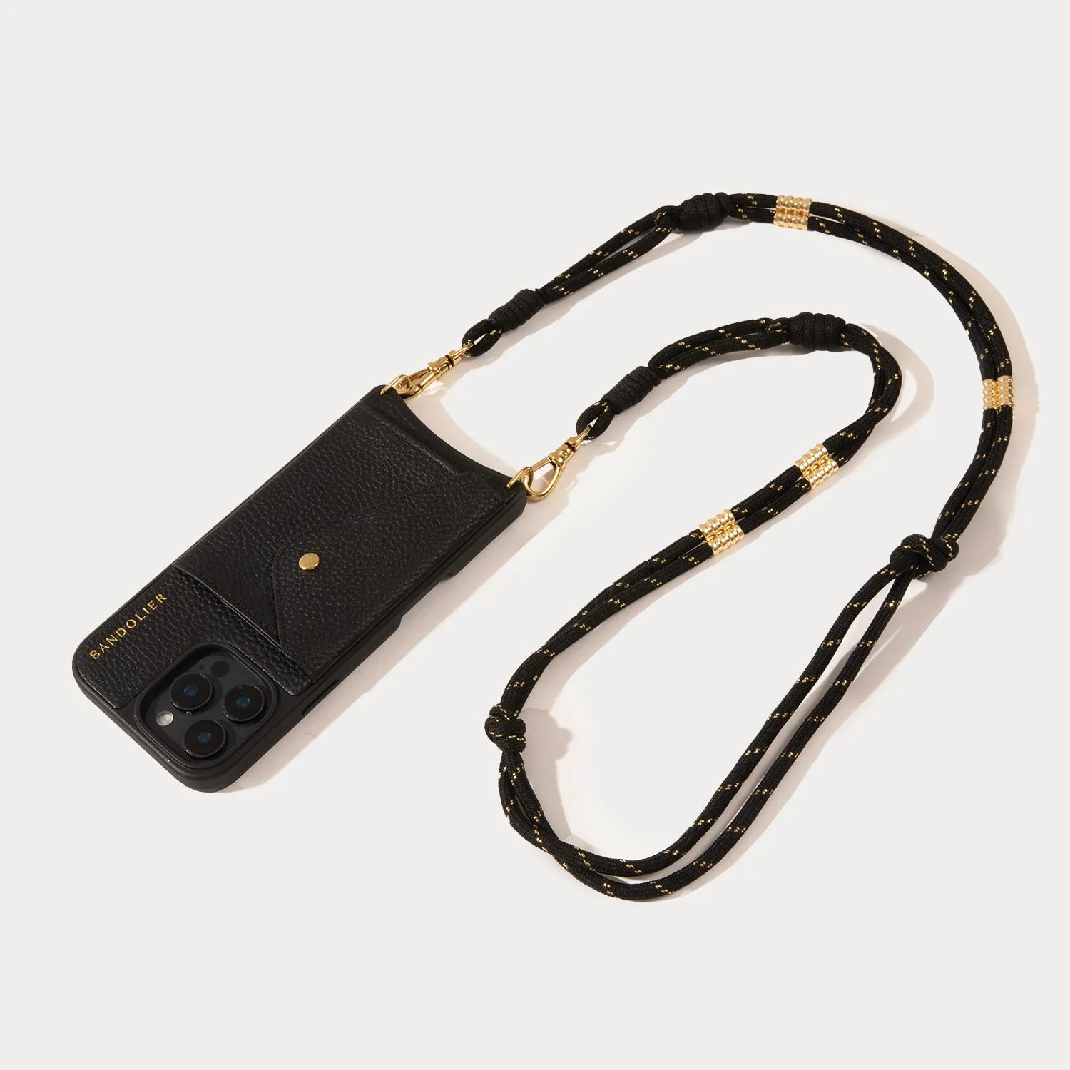 Layla Side Slot Leather Crossbody Bandolier - Black/Gold