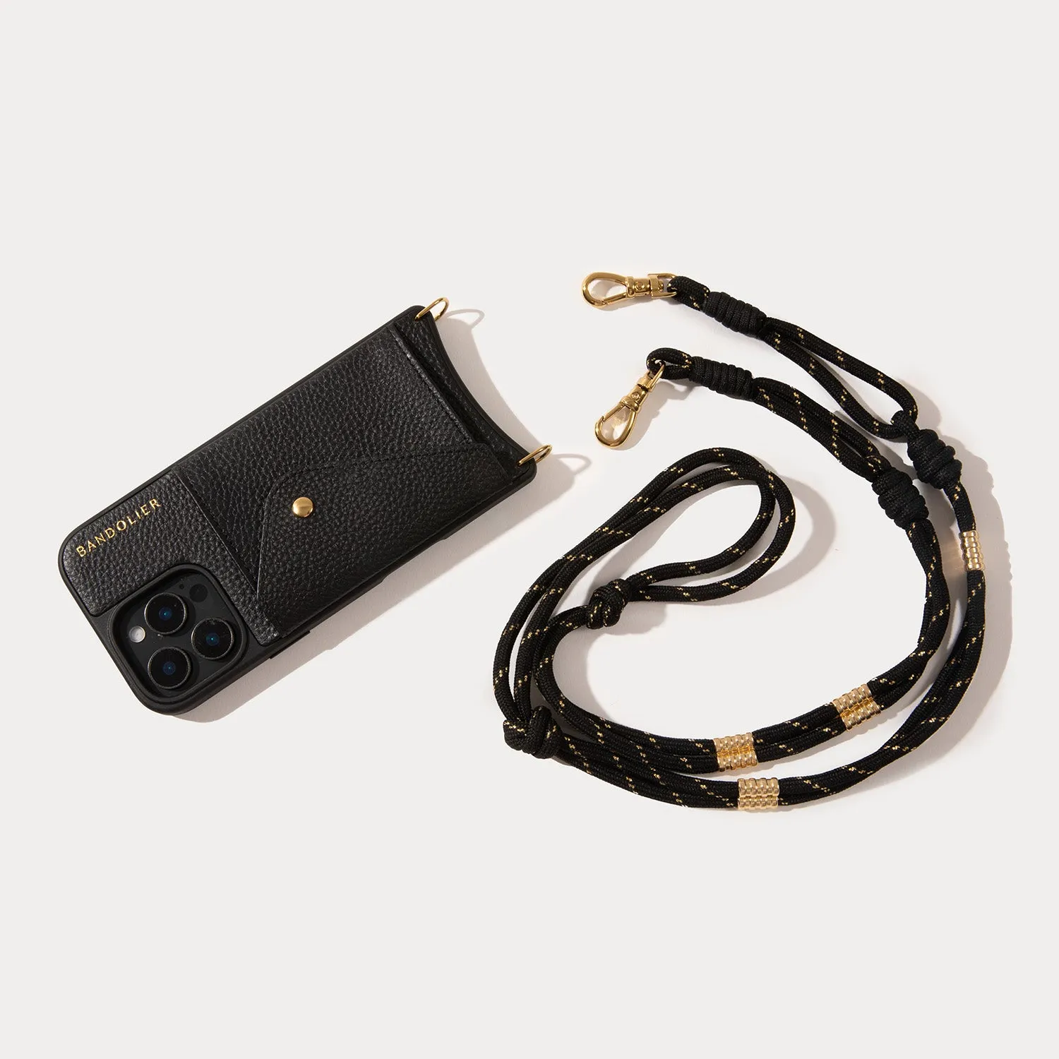 Layla Side Slot Leather Crossbody Bandolier - Black/Gold