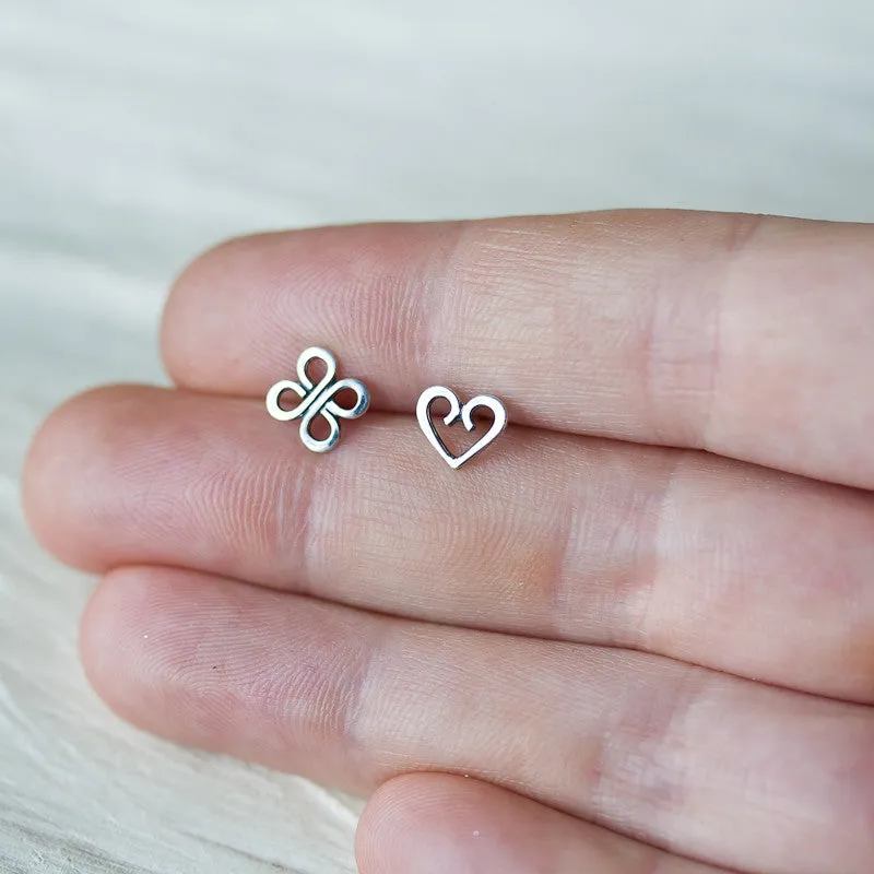 Love and Luck - Tiny Mismatched Stud Earrings