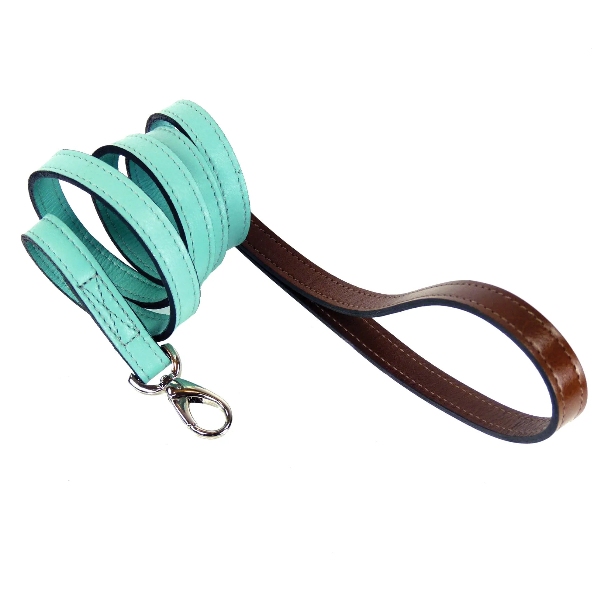 Mayfair Dog Leash in Turquoise, Chocolate & Nickel