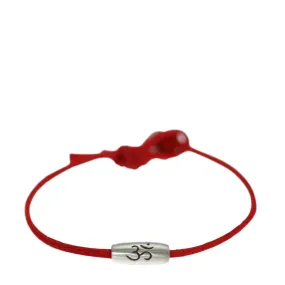 Men's Sterling Silver Barrel 'Om' Bead Bracelet on Red Cord