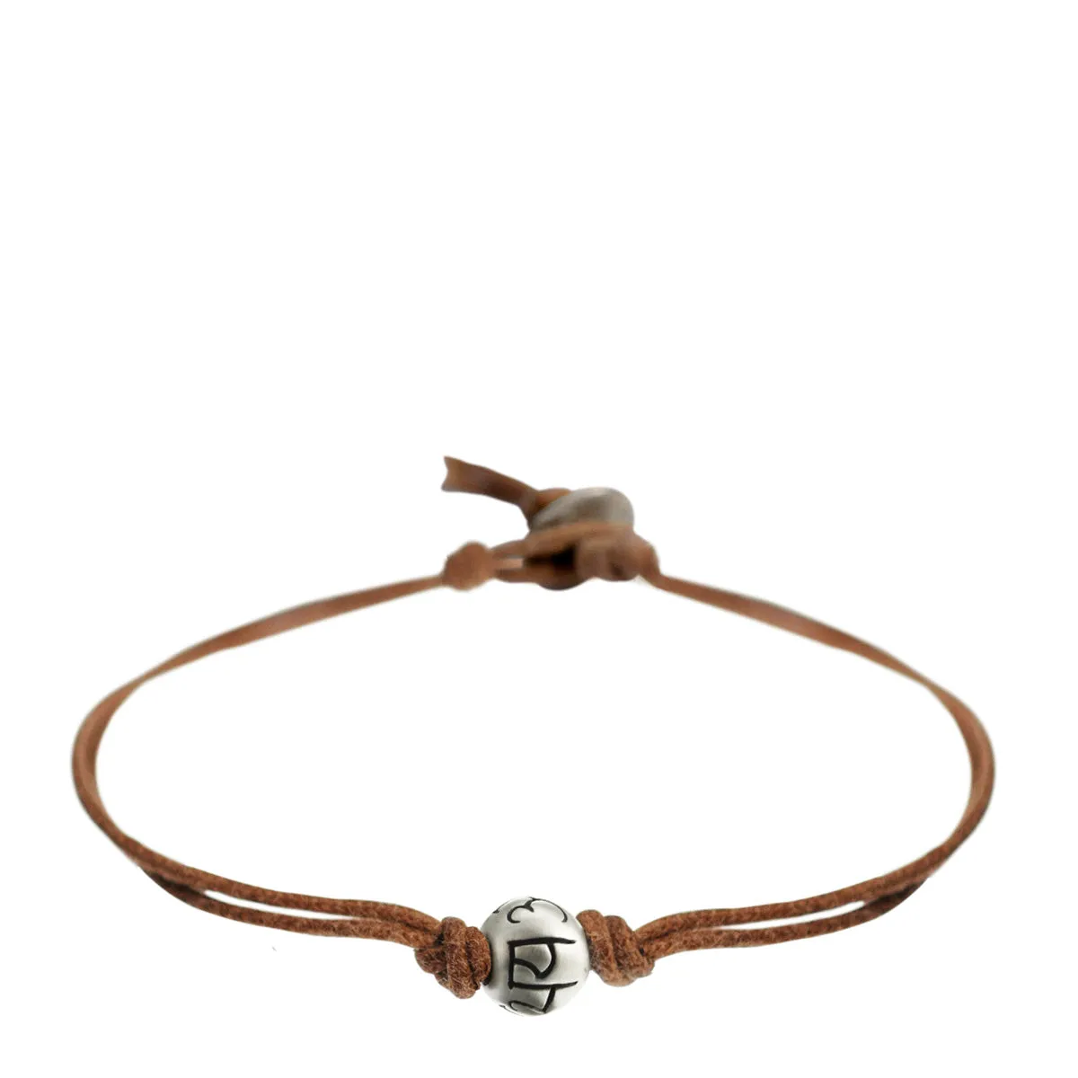 Men's Sterling Silver Fearlessness Bead Bracelet on Natural Cord with Button Closure