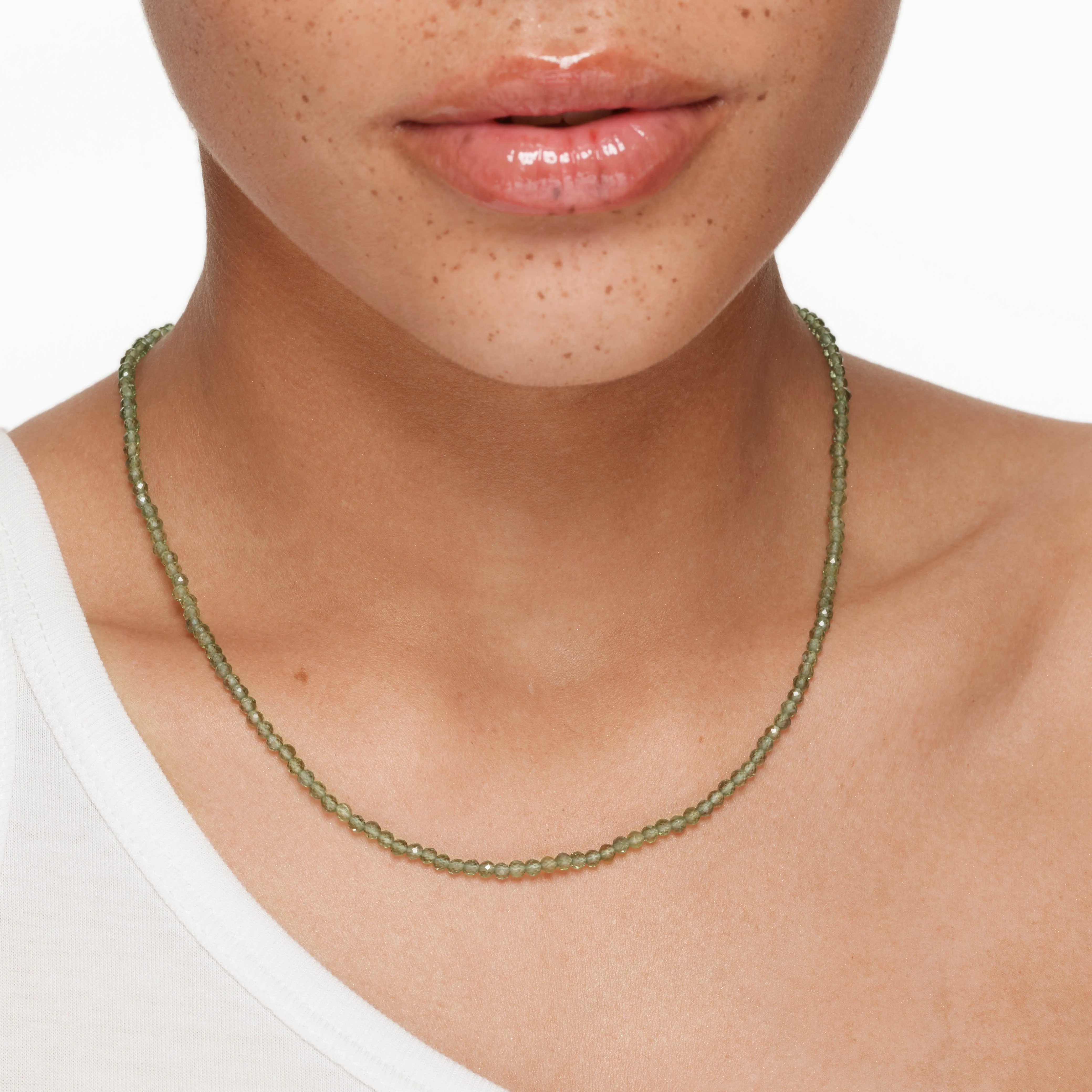 Micro Aventurine Bead Necklace in Gold