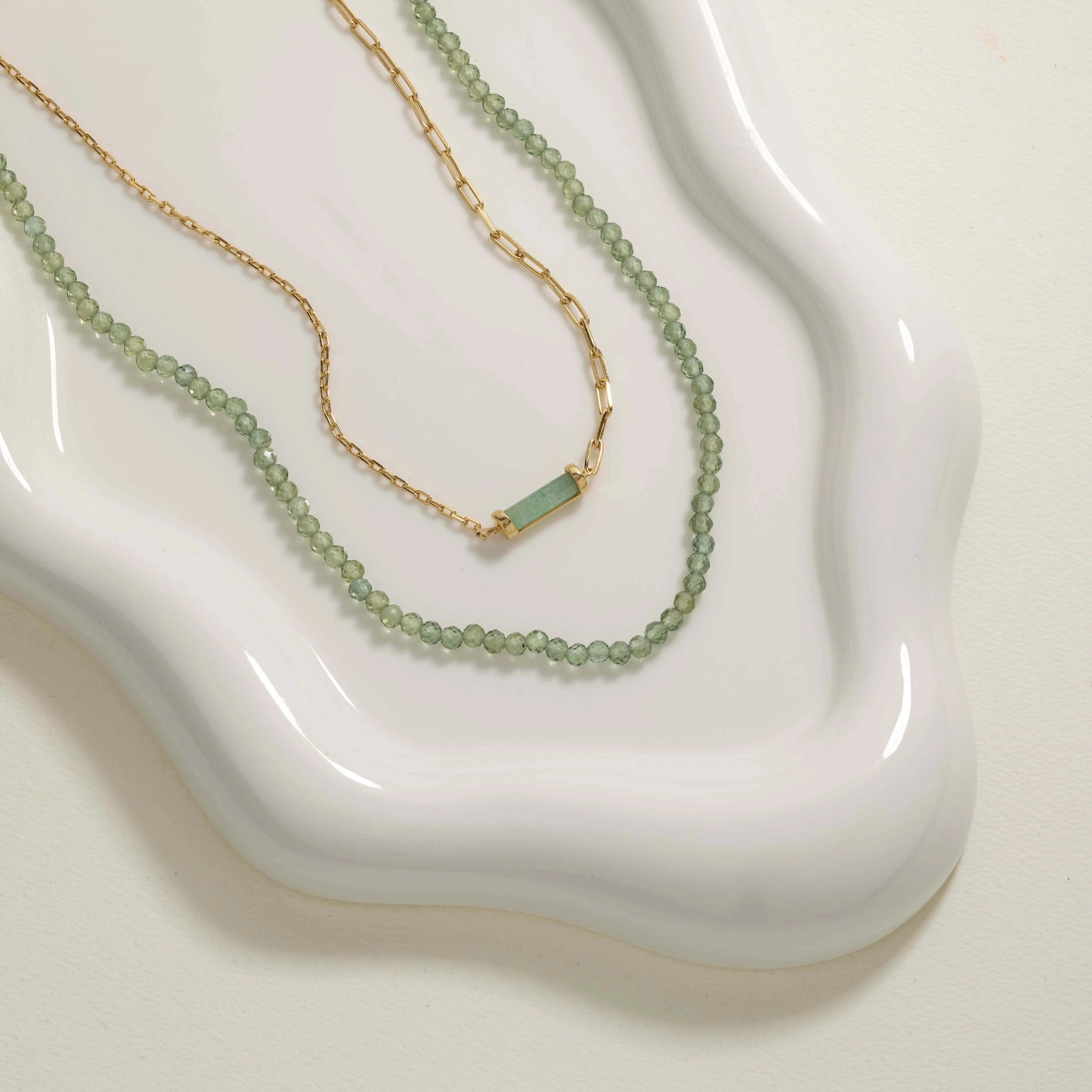 Micro Aventurine Bead Necklace in Gold