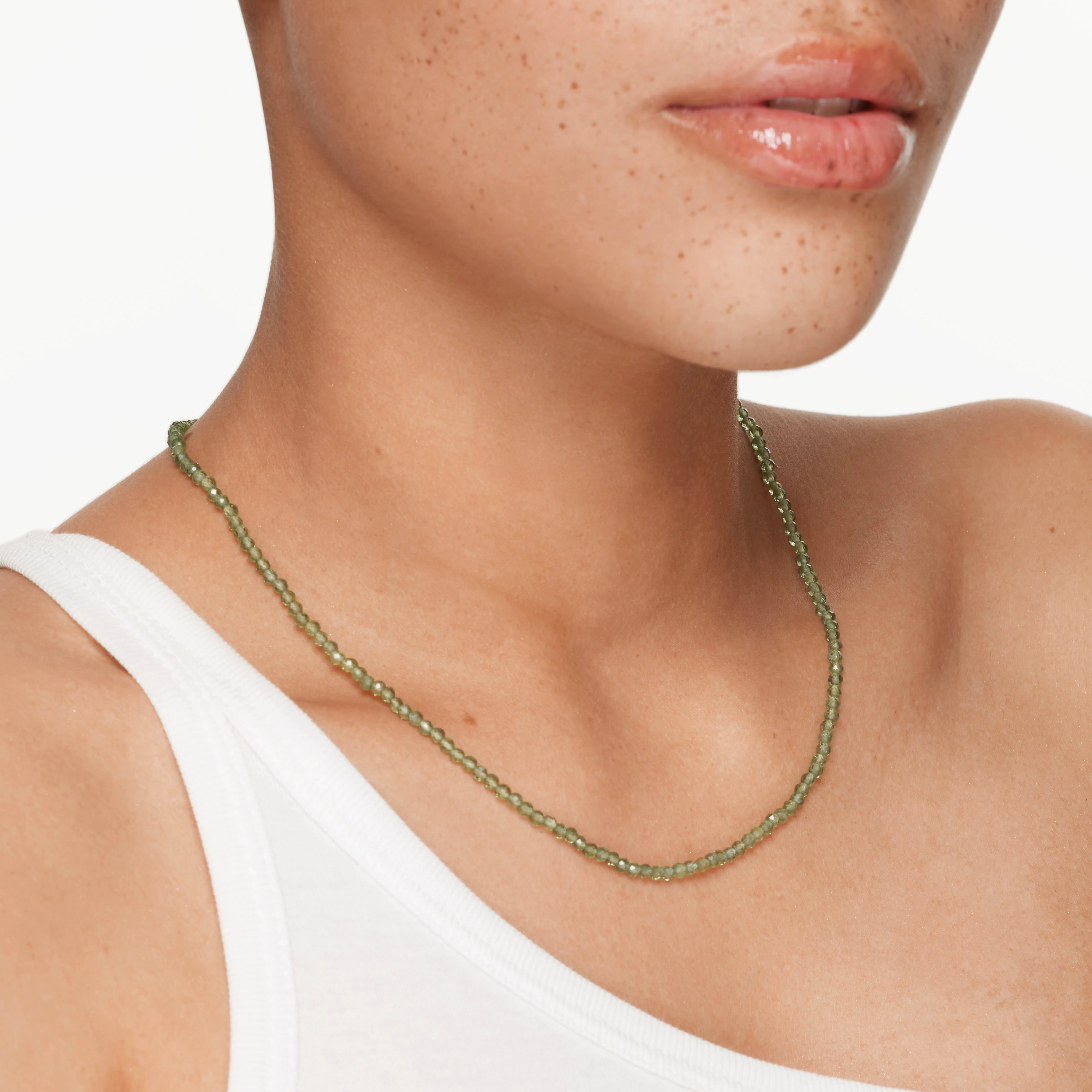 Micro Aventurine Bead Necklace in Gold