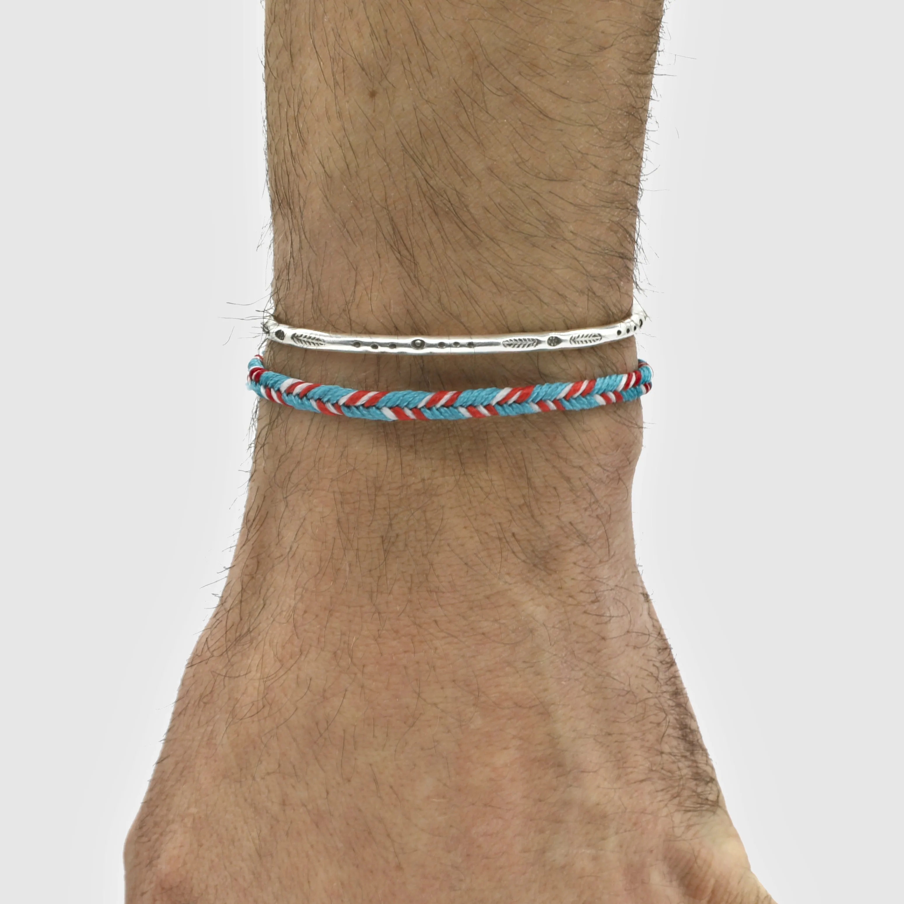 Mini Braided "Java" Bracelet (Light Blue/Red)