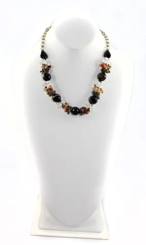 Natural Stone & Glass & Beads Multi Color Necklace and Earrings Set - Black