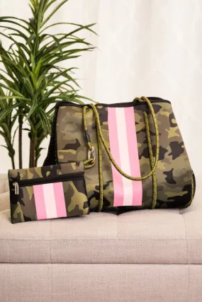 Neoprene Tote Bag with Pouch- Green Camo