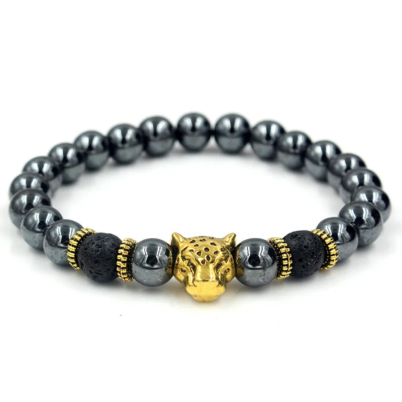 Oakley Gold Leopard Black Hermatite Beaded Bracelet