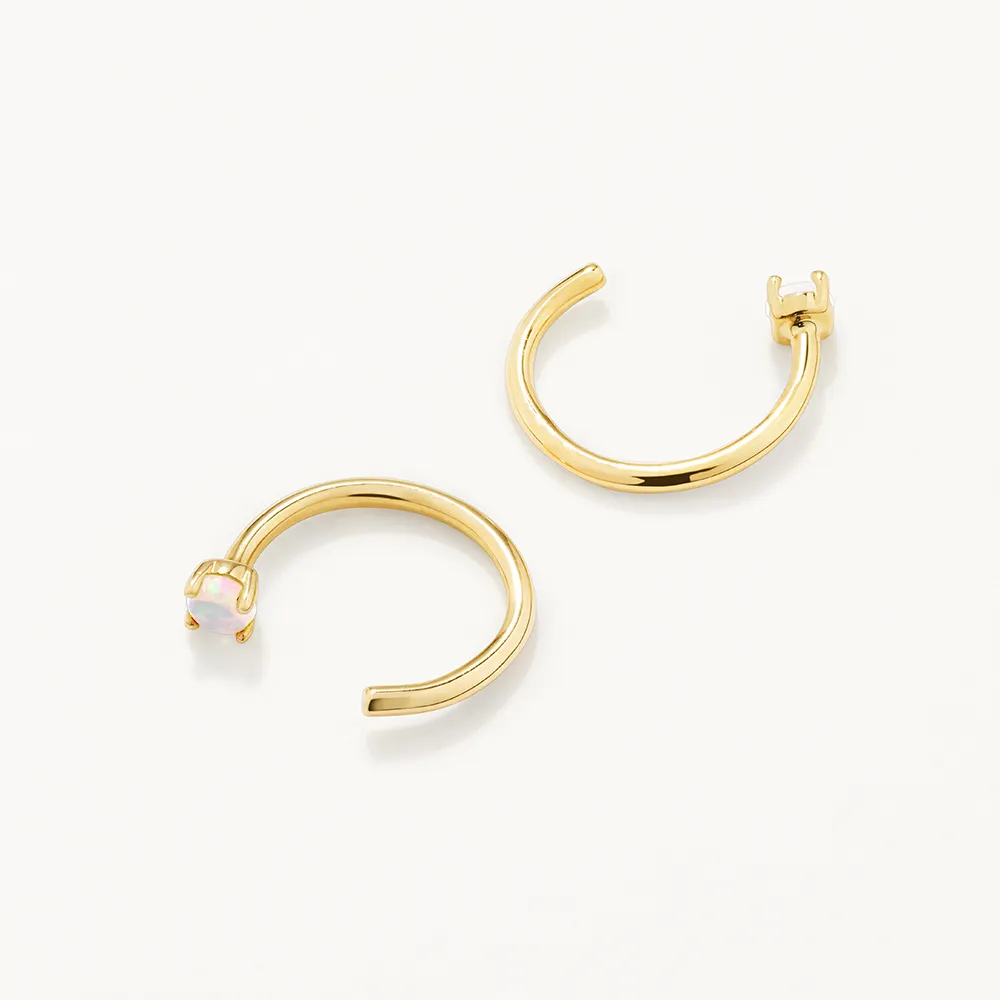 Opal October Birthstone Hook Earrings in 10k Gold