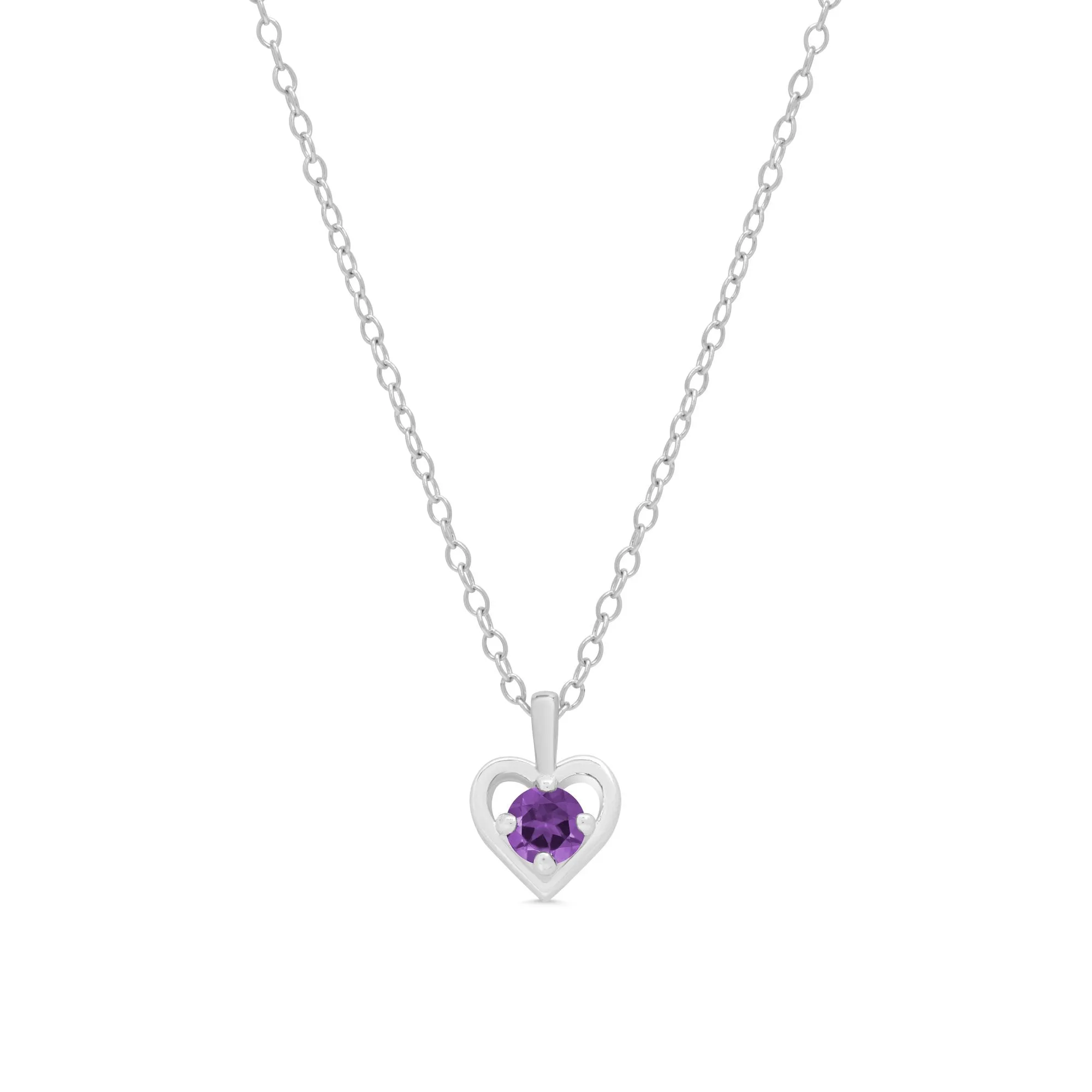 Purple CZ Heart Pendant in Sterling Silver