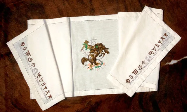 "Bronco Buster" 100% Cotton Embroidered Table Runner