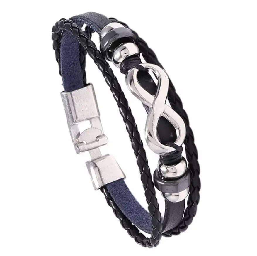 Rope Leather Infinity Sign Buckle Men's Bracelet