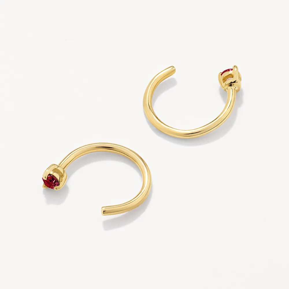 Ruby July Birthstone Hook Earrings in 10k Gold