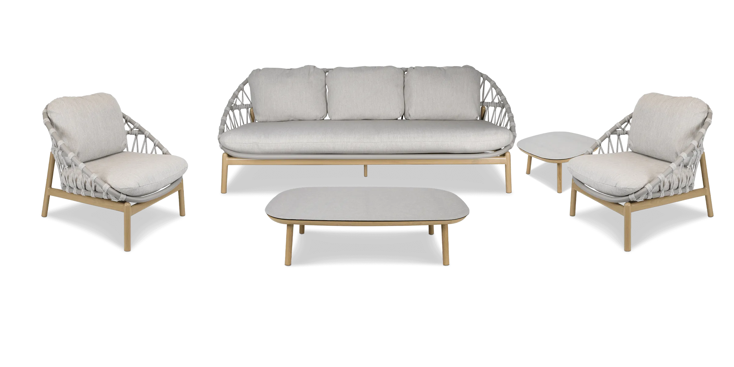 Siesta 5pc Lounge Set with Mist Olefin Rope, Icelandic Salt Cushions and Aluminium Frame