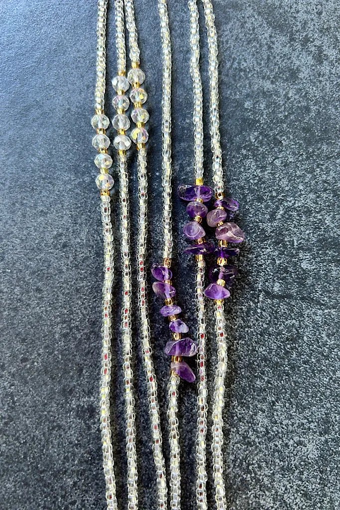 Silver Amethyst Tie On Waist Beads