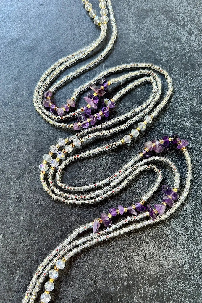 Silver Amethyst Tie On Waist Beads