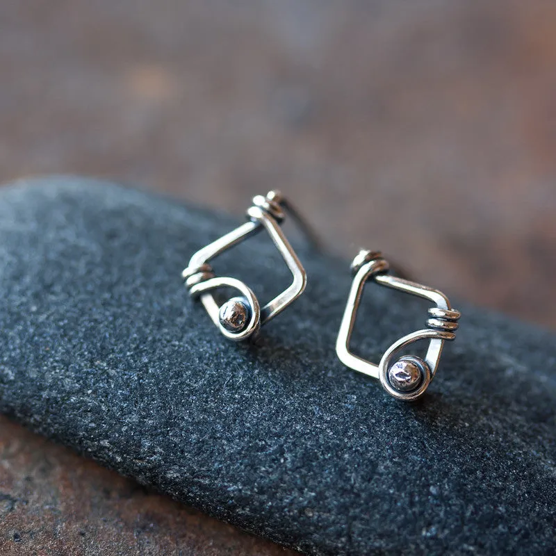 Small Unique Silver Stud Earrings