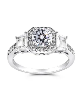 Sterling Silver Art Deco CZ Halo Ring