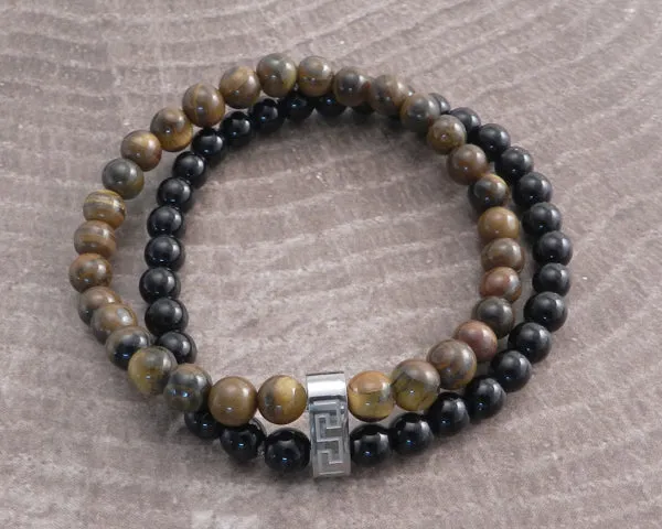 Stone & Steel Bead 2 Row Black Bracelet