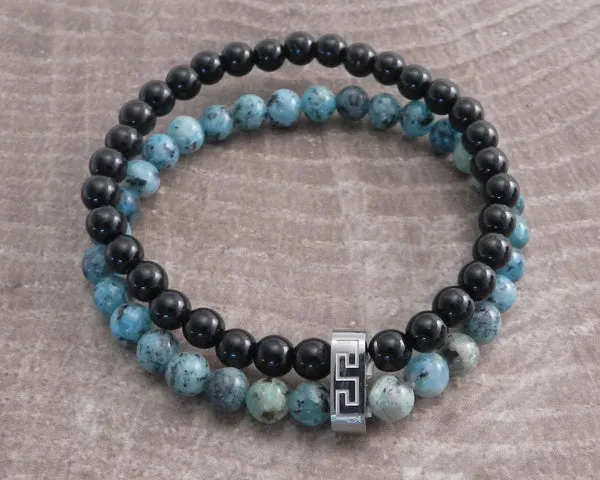 Stone & Steel Bead 2 Row Black Bracelet