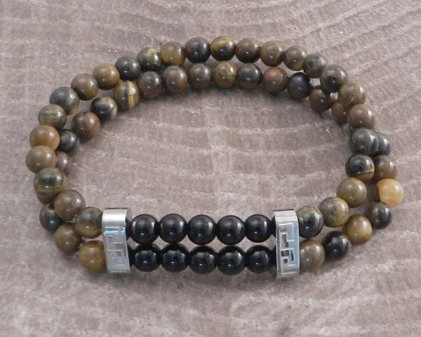 Stone & Steel Bead 2 Row Black Bracelet