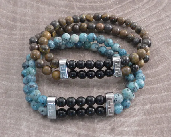 Stone & Steel Bead 2 Row Black Bracelet