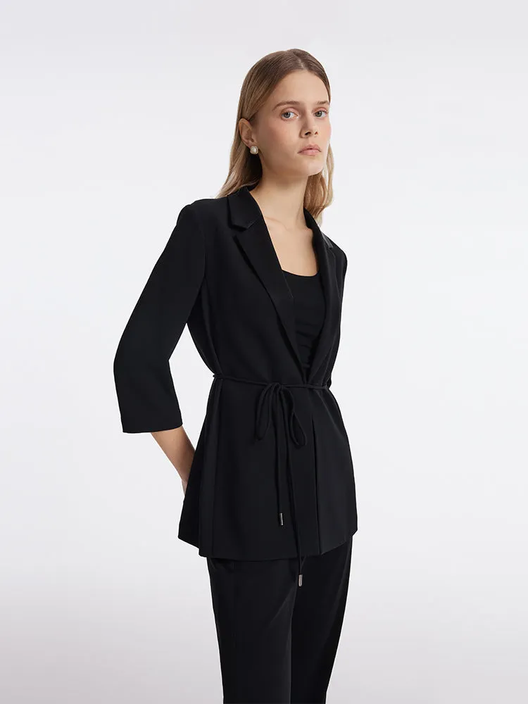 Triacetate 3/4 Sleeves Women Blazer With Rope Belt