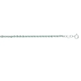 Twisted 20” Thin 2mm Rope Chain Necklace in White Gold