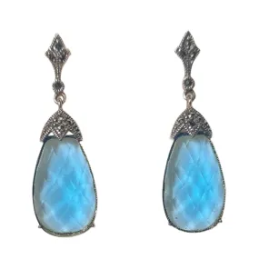 Vintage Blue Crystal Glass Marcasite earrings